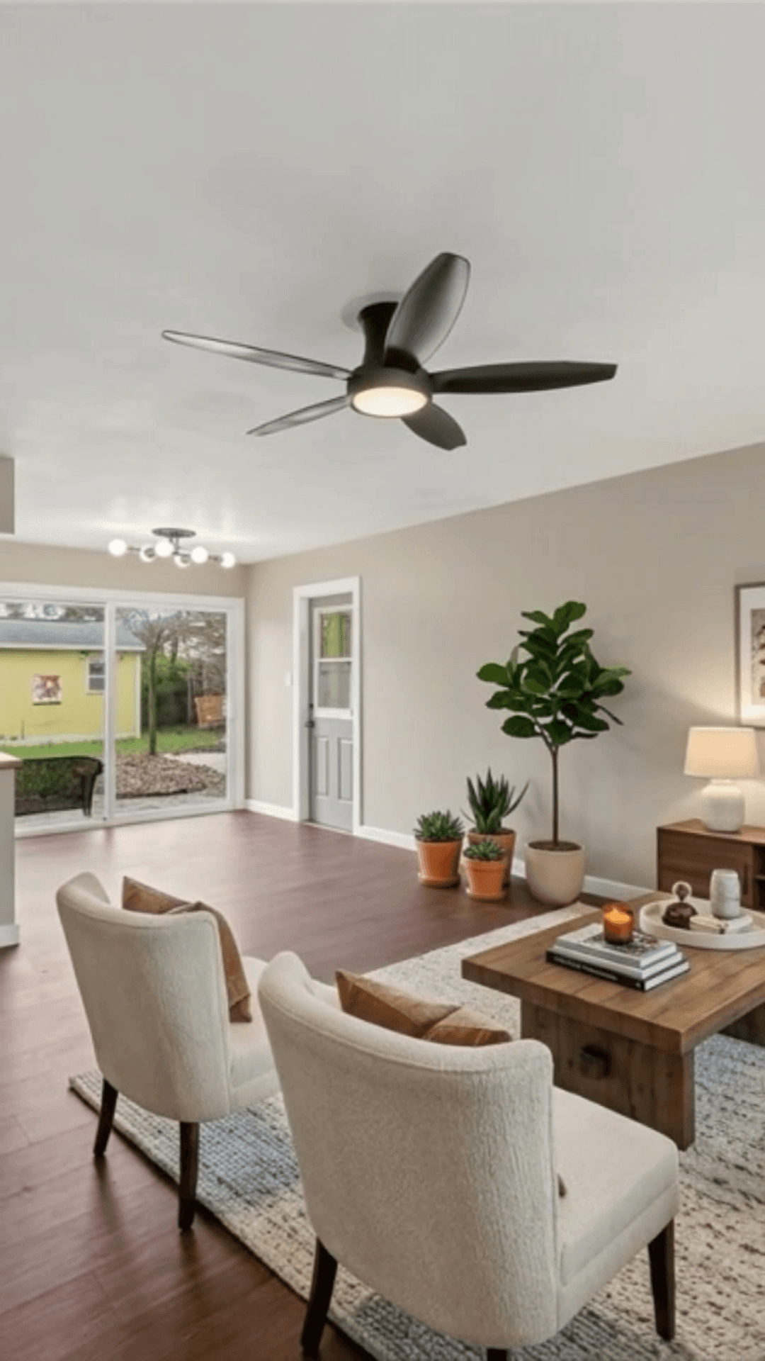 Primary bedroom, original MLS photo versus AI-staged reveal frame — after